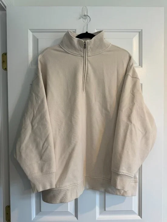 Athleta Cream Quarter Zip Fleece Sweatshirt Size XL - Picture 2 of 5